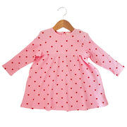 SpearmintLOVE Organic Waffle Simple Dress, Little Red Heart (On Pink)