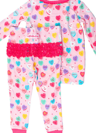 Rufflebutts + Ruggedbutts Toddler Girls Be My Valentine Bamboo Viscose Ruffle Long Sleeve Pajama Set Back