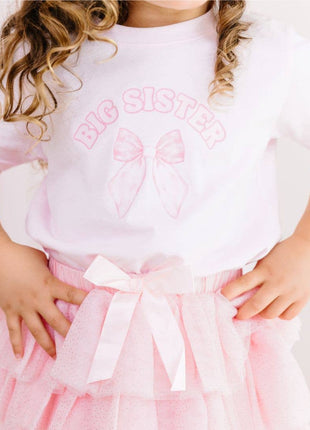Model Wearing Sweet Wink Big Sister Bow Short Sleeve T-Shirt - Kids Clothing - Family