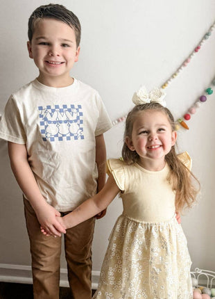 Model Wearing Sweet Wink Peeps Squad Easter Short Sleeve T-Shirt -Toddler Boy Clothes
