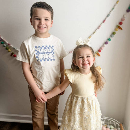 Model Wearing Sweet Wink Peeps Squad Easter Short Sleeve T-Shirt -Toddler Boy Clothes