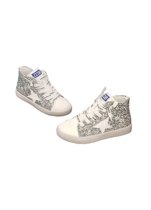Silver HI Top Glitter Star Sneakers