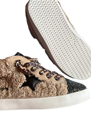 Torn and Trendy Tan Sherpa High Top Black Star Sneaker  