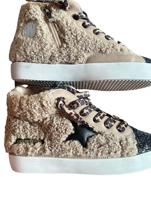 Torn and Trendy Tan Sherpa High Top Black Star Sneaker  