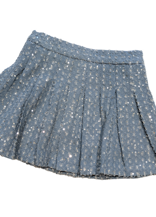 Pleated Light Denim Sparkle Skirt