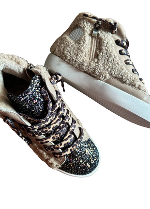 Torn and Trendy Tan Sherpa High Top Black Star Sneaker  