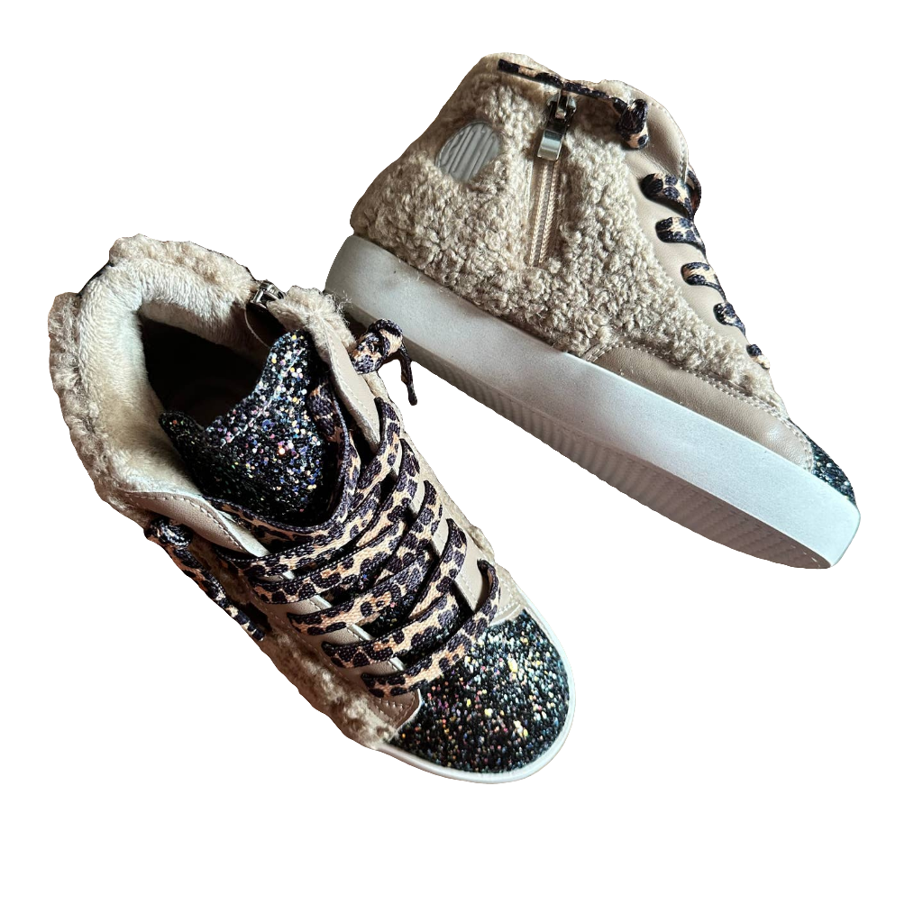 Torn and Trendy Tan Sherpa High Top Black Star Sneaker  