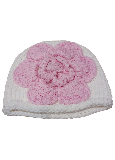 Huggalugs Newborn White with Pink Flower Beanie Hat