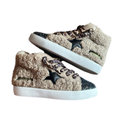 Torn and Trendy Tan Sherpa High Top Black Star Sneaker  