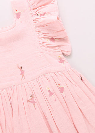 Pink Chicken Girls Elsie Dress - Ballerina Embroidery Details