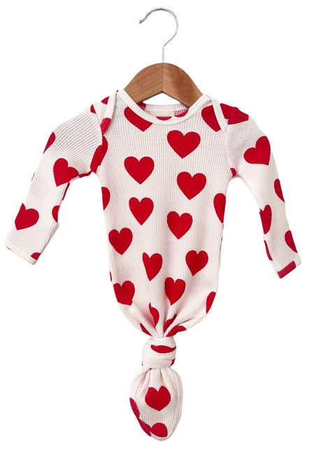 Spearmint LOVE Organic Waffle Knotted Gown, Red Heart Front