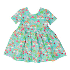 Rufflebutts + Ruggedbutts Girls Green Lucky Day Short Sleeve Knit Twirl Dress Front