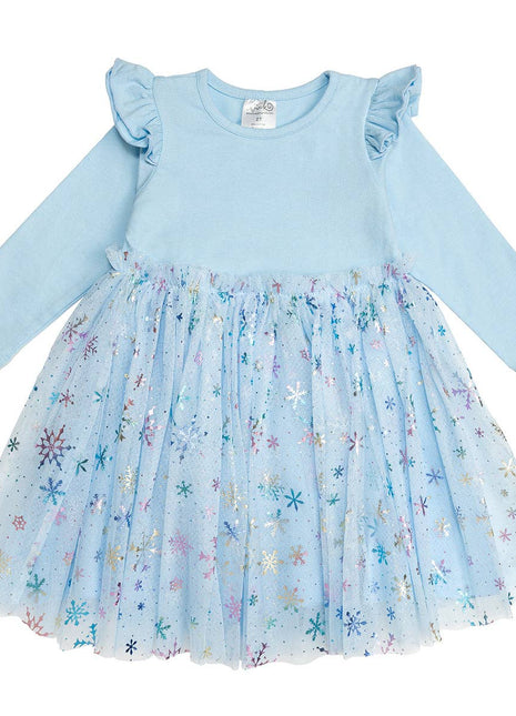 Sweet Wink Snow Princess Iridescent Long Sleeve Tutu Dress- Kids Winter