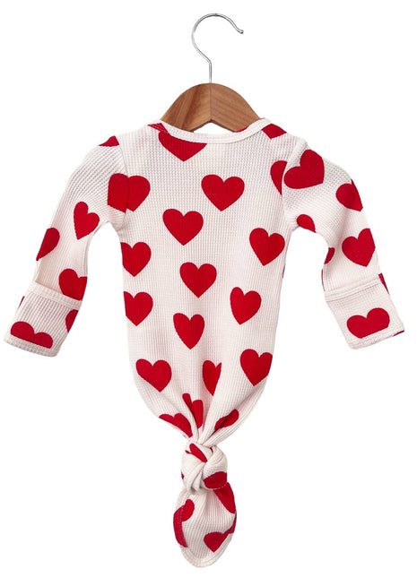 Spearmint LOVE Organic Waffle Knotted Gown, Red Heart Back