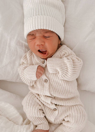 Model Wearing Petite + Co Everyday Ribbed Romper | Light Beige