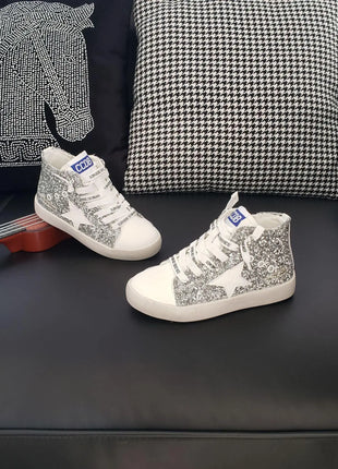 Silver HI Top Glitter Star Sneakers