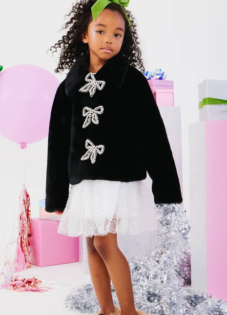 Model wearing Lola and the boys Audrey Faux Fur Coat