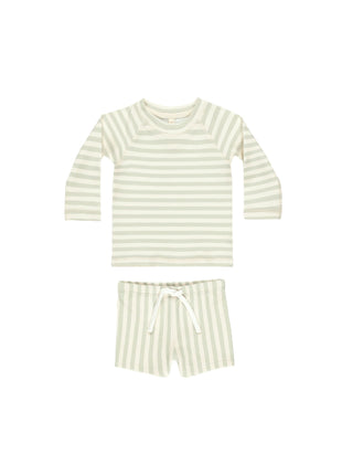 Quincy Mae Finn Rashguard +Short Set  || Mint Stripe