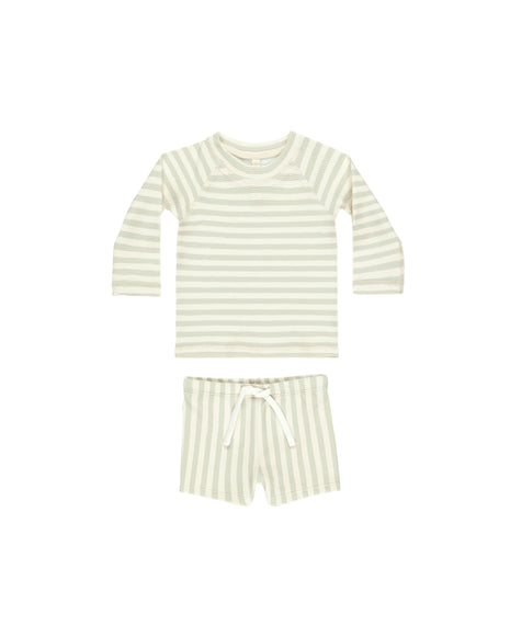 Quincy Mae Finn Rashguard +Short Set  || Mint Stripe