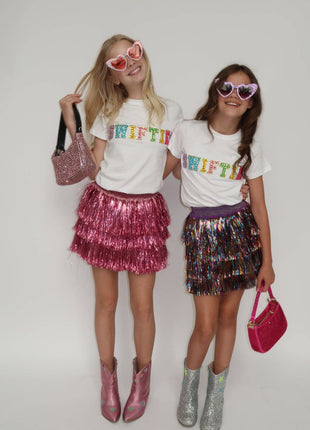 Models Wearing Lola & The Boys Rainbow Crystal SWIFTIE T-shirt