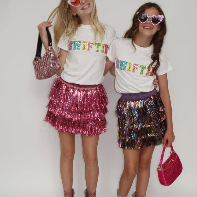 Models Wearing Lola & The Boys Rainbow Crystal SWIFTIE T-shirt