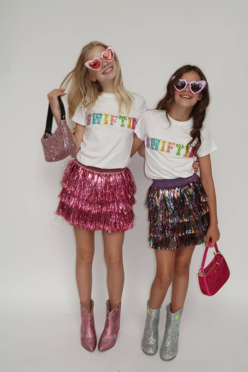 Models Wearing Lola & The Boys Rainbow Crystal SWIFTIE T-shirt