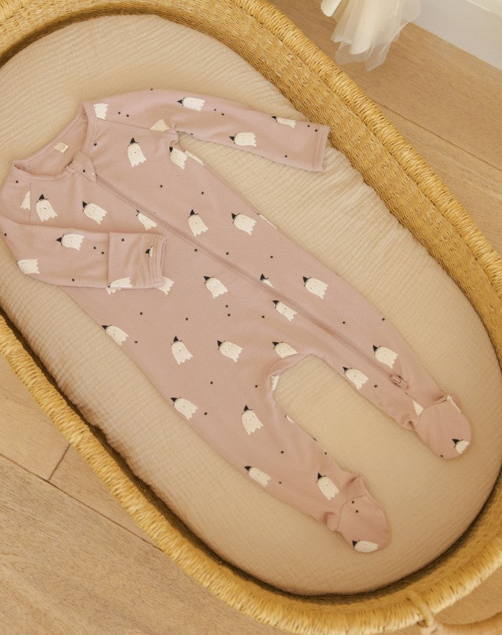 Quincy Mae Bamboo Zip Footie || Pink Ghosts