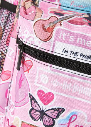 Rylee Faith Designs Ts Print Pink Backpack - Front Pocket