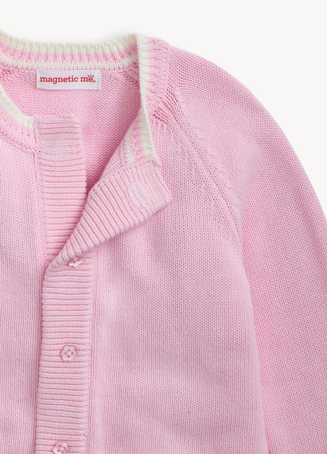 Magnetic Me Crew Neck Magnetic Cardigan With Tipping Pink Details