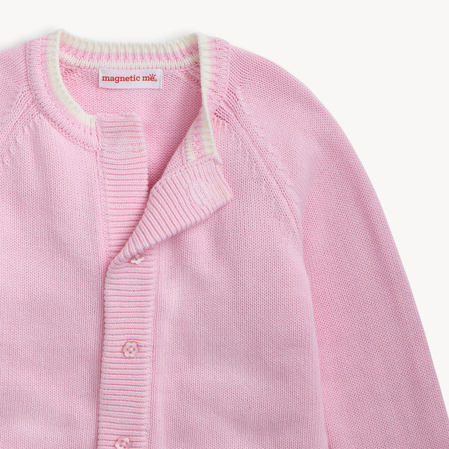Magnetic Me Crew Neck Magnetic Cardigan With Tipping Pink Details