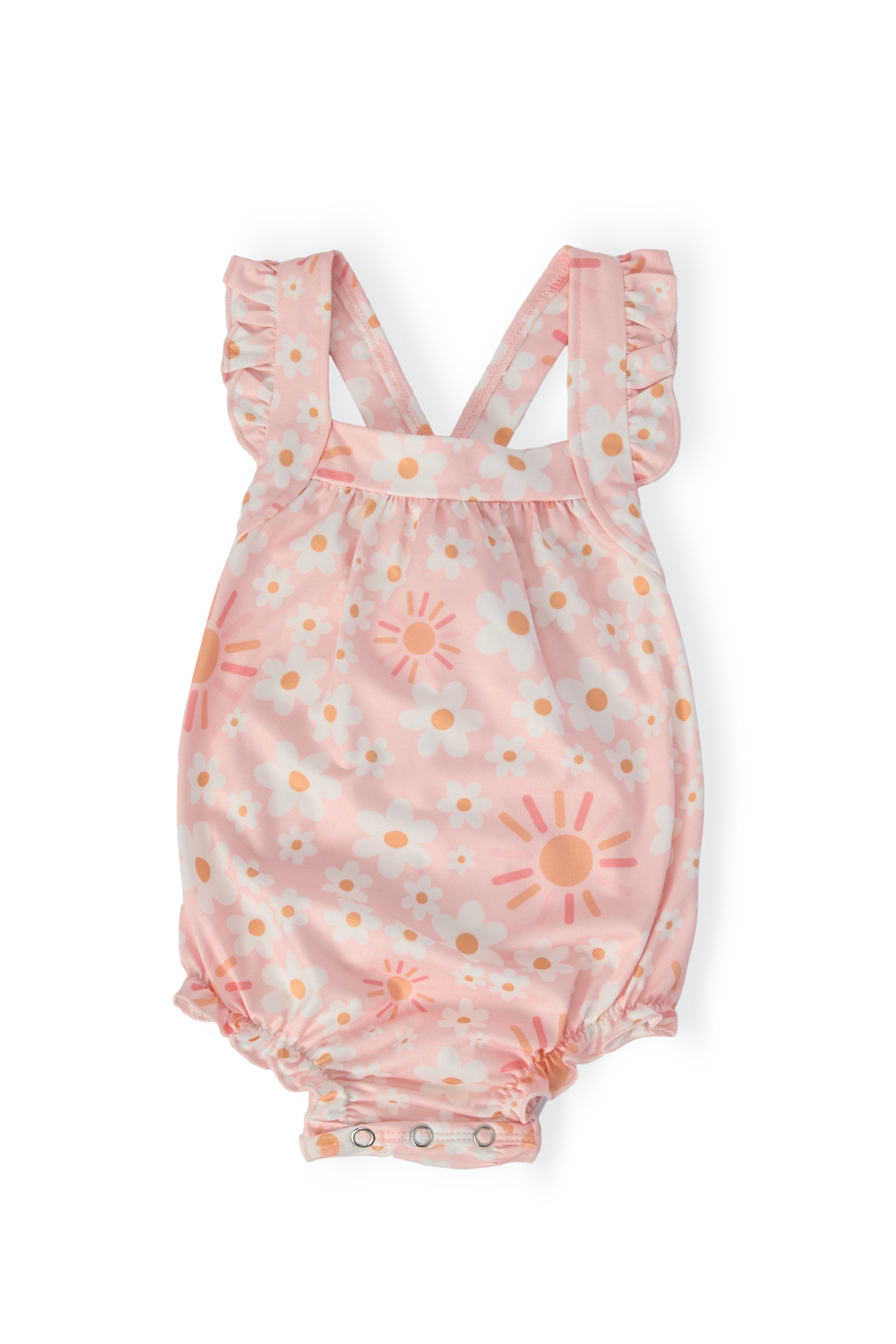 Mila & Rose Sweet & Sunny Ruffle Cross Back Romper Front