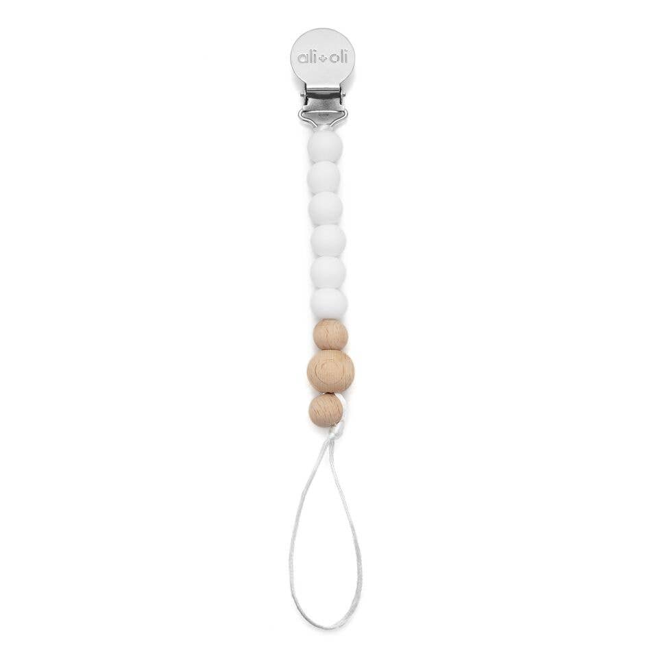Ali+Oli Silicone Pacifier Clip (White Wood)