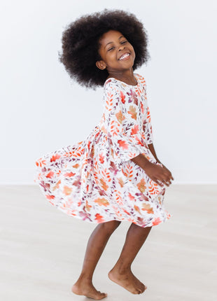 Model Wearing Mila & Rose Falling Leaves 3/4 Sleeve Pocket Twirl Dress 