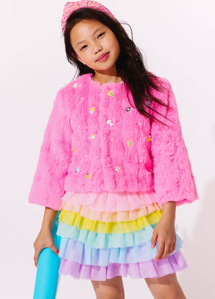 Model Wearing Lola And The Boys Cutie Charms Faux Fur