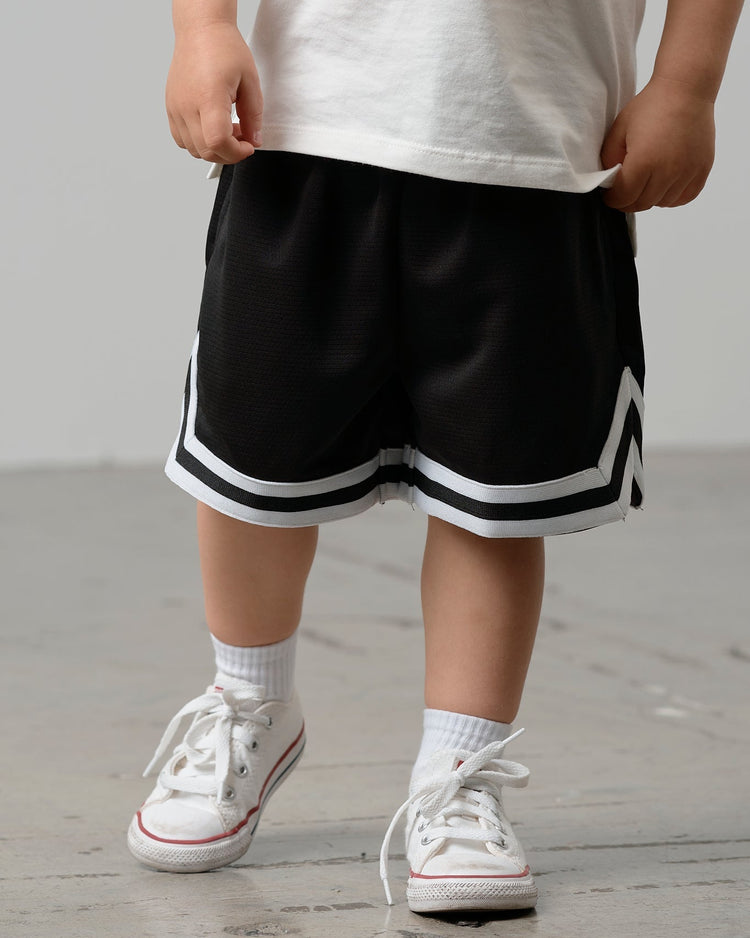 Model Wearing Little Bipsy Varsity Mesh Short - Black