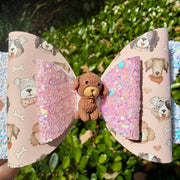 Four Little Lemons Handmade 4" Puppy Dog Vegan Leather Hair Bow