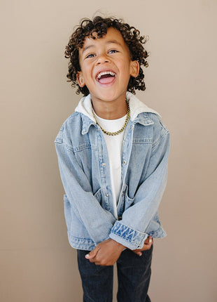 Model Wearing Olive + Scout Briggs Denim Jacket
