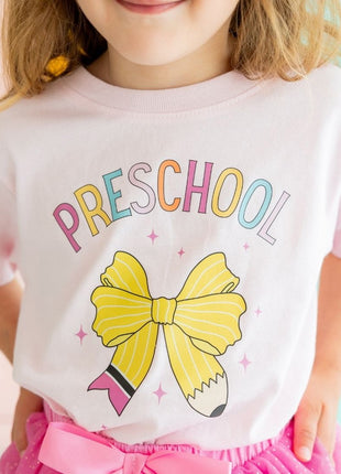 Model Wearing Sweet Winks Preschool Pencil Bow Short Sleeve T-Shirt - Ballet