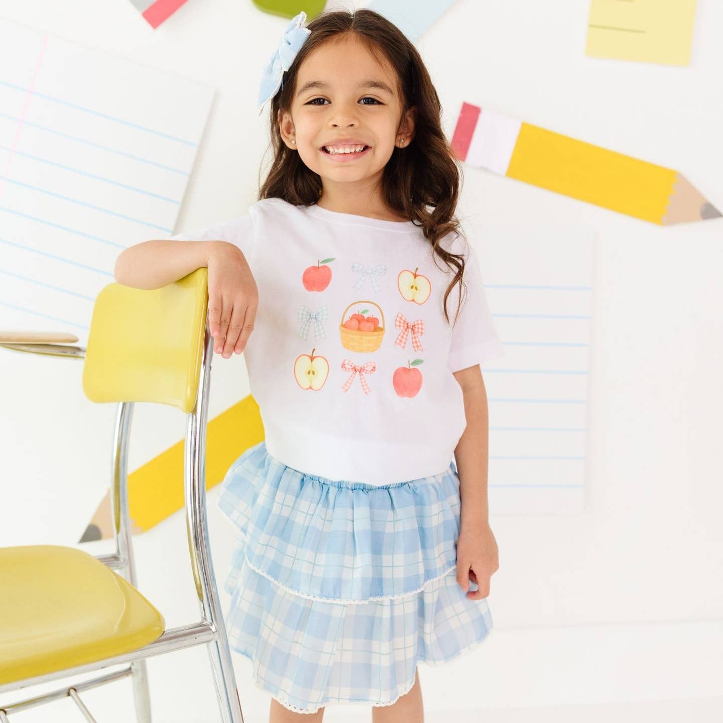 Model Wearing Sweet Wink Blue Plaid Skort - Back To School - Kids Boutique Clothing