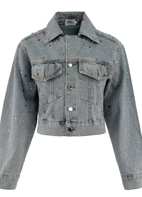 Lola and The Boys Crystal Bow Denim Jacket Front 