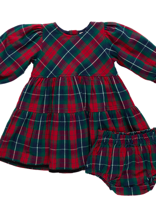 Pink Chicken Baby Girls Maribelle Dress Set - Red Tartan Front 