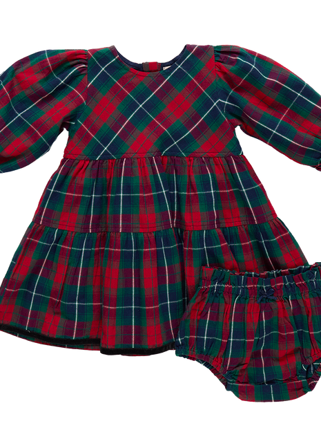 Pink Chicken Baby Girls Maribelle Dress Set - Red Tartan Front 