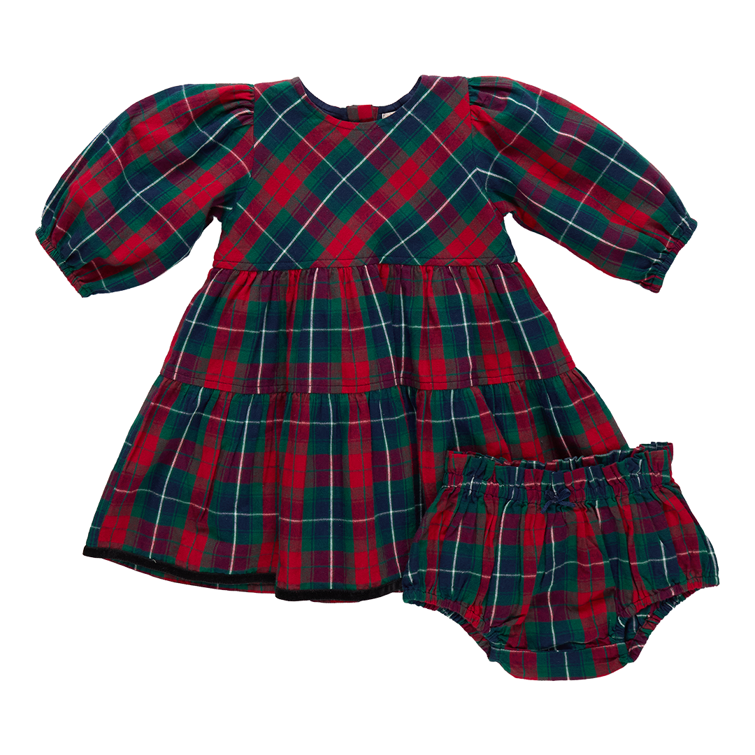 Pink Chicken Baby Girls Maribelle Dress Set - Red Tartan Front 
