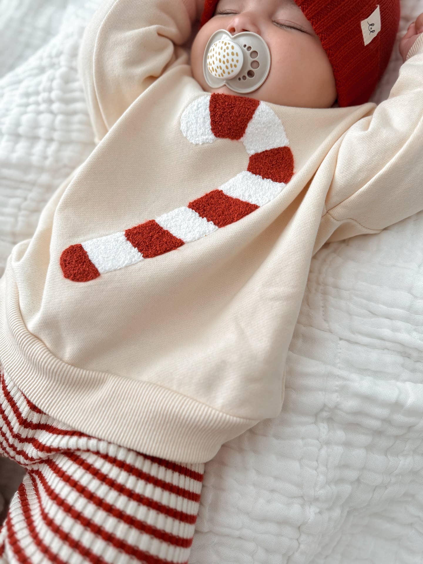 Model Wearing Luna + Luca Candy Cane Chenille Pullover