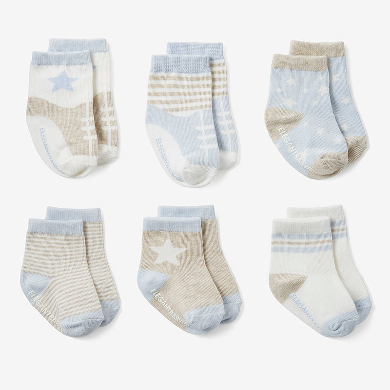Elegant Baby Baby Blues Non Slip Socks 6pk