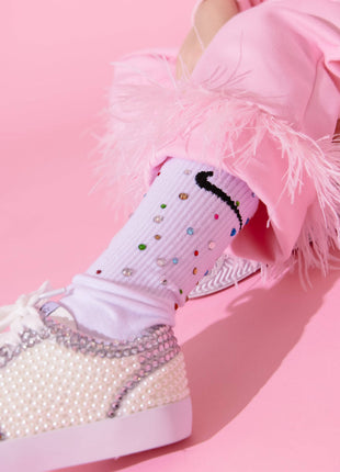 Model Wearing Lola And The Boys Gem Athletic Socks - White