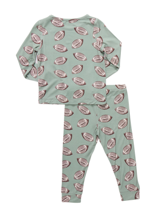 Pink Chicken Kids Bamboo PJ Set - Green Flying Footballs