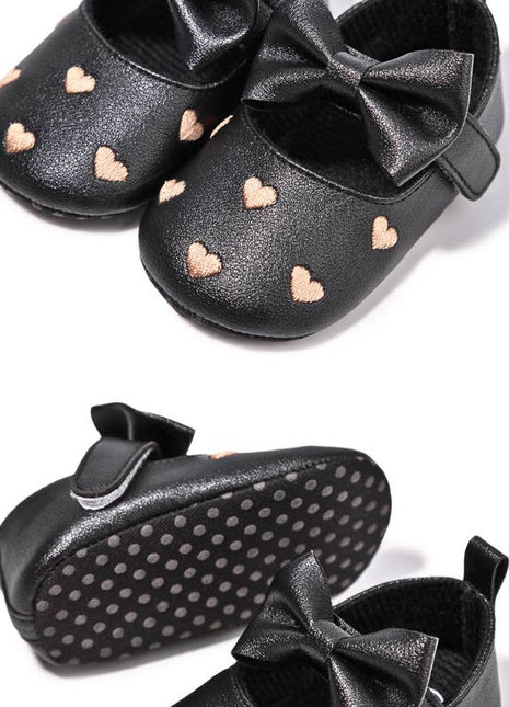 Kids Charm Online Black W/Gold Heart Infant Shoes with Velcro. HMZ1615