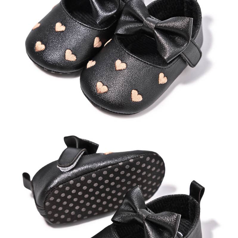 Kids Charm Online Black W/Gold Heart Infant Shoes with Velcro. HMZ1615
