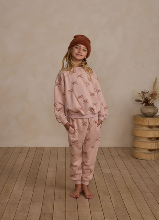 Young girl wearing Rylee + Cru Relaxed Bow Jogger Set 